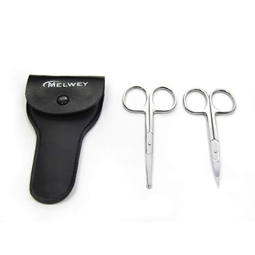 Pack of 2 Curved & Rounded Blunt Tip TSA Stainless Steel Small Scissors for Eyebrows & Eyelashes for Beard Trimming & Moustache, Baby Scissors for Nails, Nose & Facial Hair Scissor.