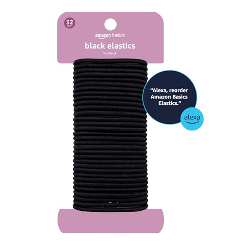Elastic Hair Ties for All Hair Types - No Damage, Strong Hold, Black 4mm, 32 Pack - Variation of Black / 32 Count