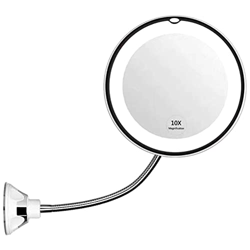 LED Makeup Mirror with 10X Magnification & Suction Cup - White