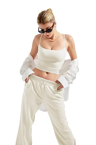 SUUKSESS Women Summer Y2K Going Out Crop Tops Sexy Square Neck Tank Top Casual Sleeveless Basic Camisole Shirts (White, XS)