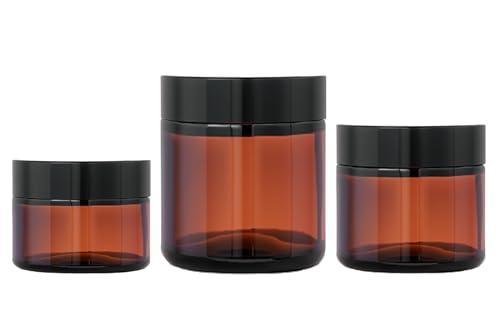 Amber Glass Jars - 3 Pack, 1oz/2oz/4oz Airtight Containers for Cosmetics