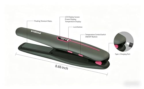 Cordless 2-in-1 Hair Straightener Curler with LCD Display