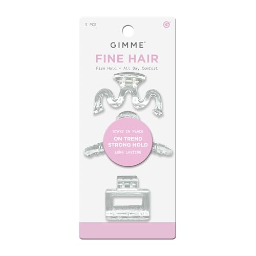 Gimme Beauty Fine Hair Claw Clips - 3 Pack, Clear