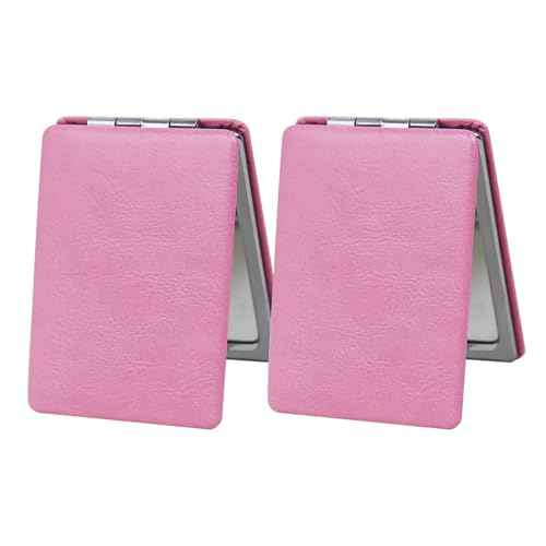 Small Compact Mirror for Purse, 2 Pcs Rectangle 2.4¡±¡¿3.3¡± PU Style Double Sided 1X/3X Light Pink Pocket Mirror for Women (Light Pink)