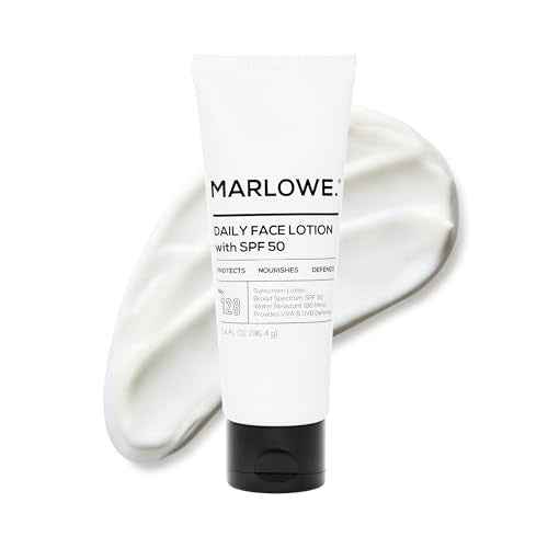 MARLOWE. No. 128 Men's Facial Lotion with Sunscreen SPF 50, 3.4 oz, Oil-Free, Lightweight Daily Face Moisturizer for Men, Includes Natural Extracts to Hydrate, Nourish & Soothe