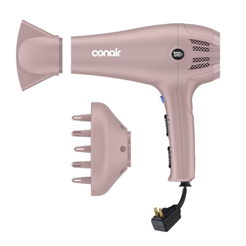 Conair 1875W Hair Dryer with Diffuser & Concentrator, Light Pink