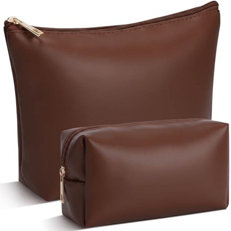 Kigeli 2Pc PU Leather Makeup Bag Set | Waterproof Travel Toiletry Organizer
