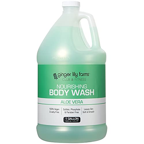 Ginger Lily Farms Club & Fitness Nourishing Body Wash, 100% Vegan & Cruelty-Free, Bath & Shower Gel for Men and Women, Aloe Vera Scent, 1 Gallon (128 fl. oz.) Refill