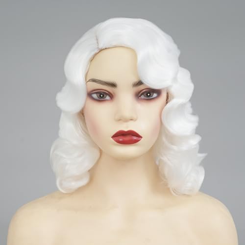 White Curly Finger Wave Wig for 1920s Women Vintage Costume Halloween Cosplay