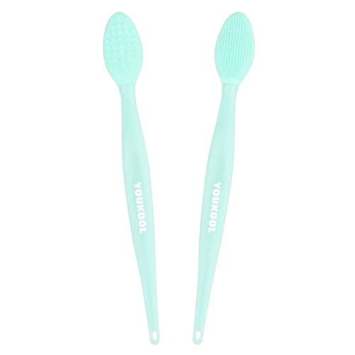 Double-Sided Silicone Lip Scrub Brush Set - Green, 2pcs for Smoother, Fuller Lips