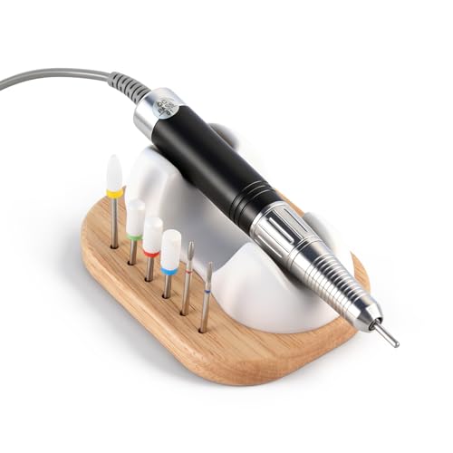 Nail Drill Bit Holder Organizer with Wood Base