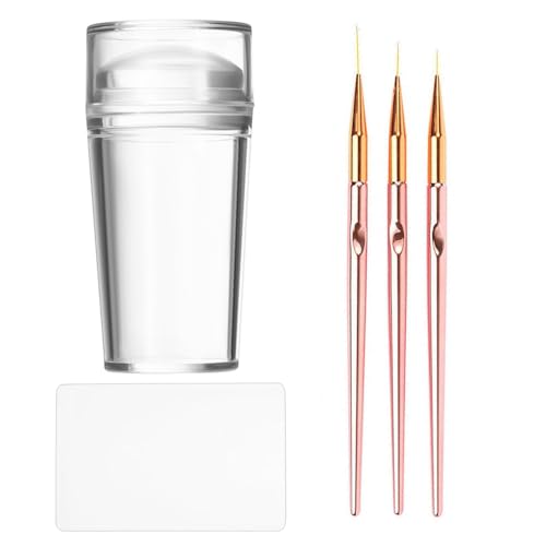 Clear Silicone French Tip Nail Stamper Kit with Art Brushes & Scraper