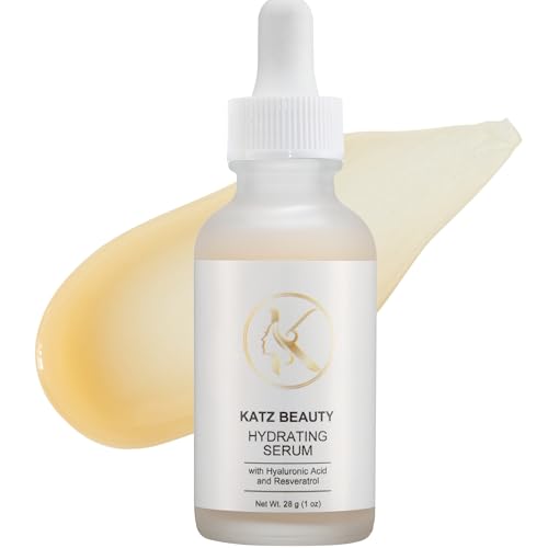 Katz Beauty Hydrating Serum with Hyaluronic Acid & Resveratrol - Plumping Face Serum for Dry, Sensitive Skin, Moisturizing Glow for Women & Men, 1 fl oz