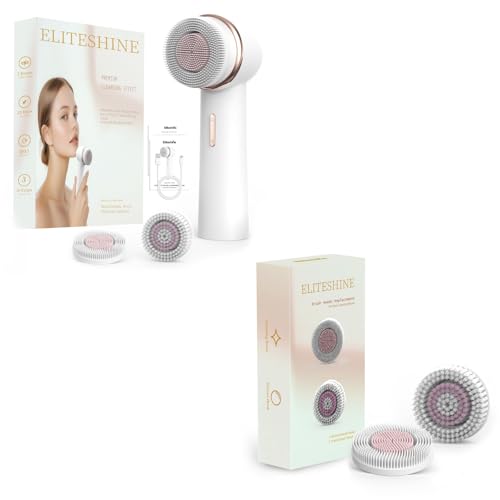 1 White Electric Facial Cleansing Brush Plus with 2 Original Replacement Heads Bundle