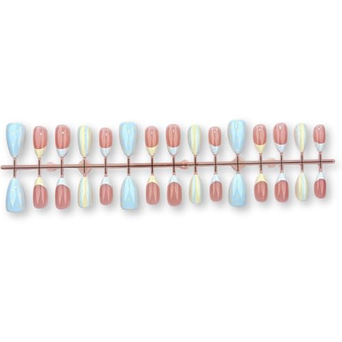 Short Almond Press On Nails - French Tip & Polka Dot Design, 30Pcs