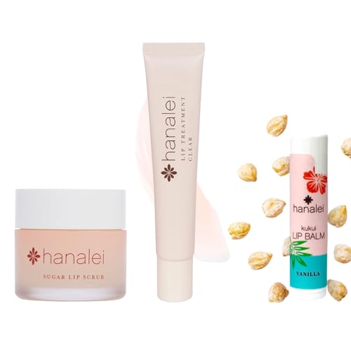 Hanalei Lip Care Bundle - Sugar Lip Scrub, Kukui Oil Lip Treatment in Clear, and Kukui Lip Balm in Vanilla