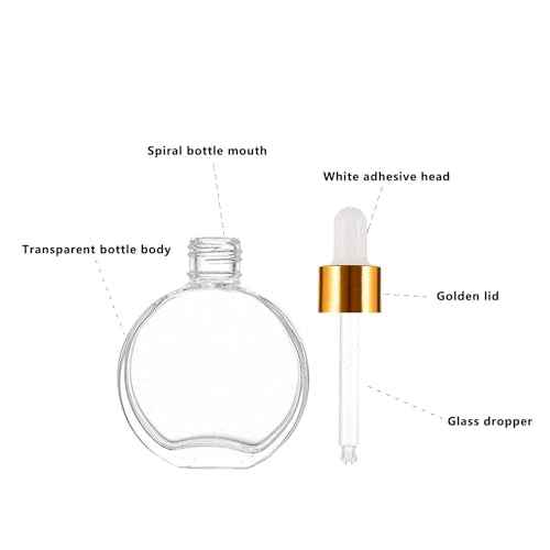 6Pcs, 2 oz Glass Dropper Bottles for Essential Oils,60ml flat round perfume bottle with Eye Droppers,for Essential Oils,Perfumes, Serums - Leakproof for Travel (Clear)