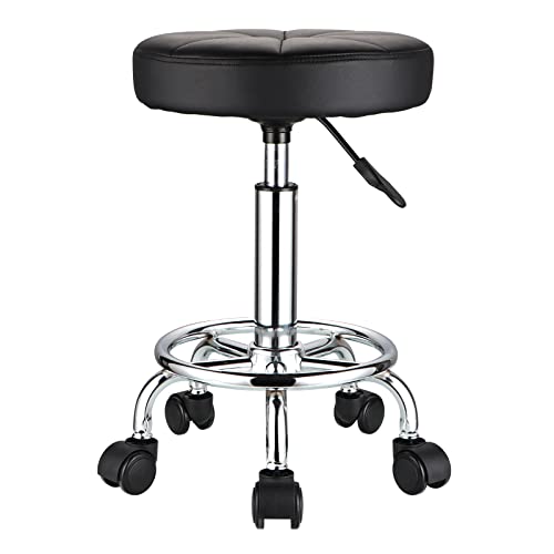 HMTOT Adjustable Swivel Beauty & Salon Stool with Wheels, Black