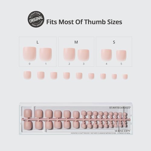 BTArtboxnails X-COAT Nude Toe Nails Press On 5-Shade Bare Base, S-L Square