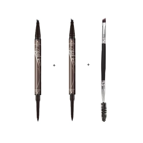3 Packs 2-in-1 Dual-Ended Waterproof Eyebrow Pencil with 4-Fork-Tip Brow Pen and Precise Brow Pencil Create Natural Hair-Like Brows, with Dual-ended Eyebrow Brush (3# Dark Gray)