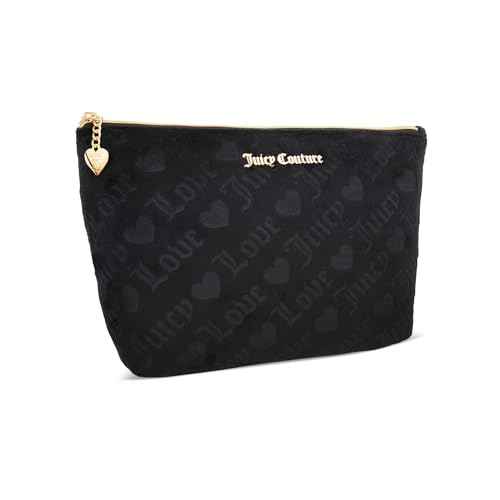 Juicy Couture Black Makeup Bag Cosmetics Organizer Travel Essentials Zip Top Wedge Velour Heart Love