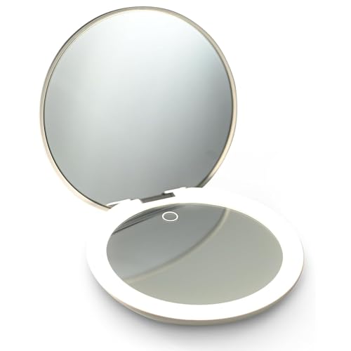Ilios Lighting LED Compact Mirror with Light 1x/10x – White, USB-C Rechargeable, 5-Inch Travel Foldable