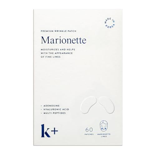 K+ Wrinkle Patches for Marionette, Smile Lines with Hyaluronic Acid, Adenosine and Peptides - Korean Overnight Mindful-Aging Facial Stickers (60 Count)