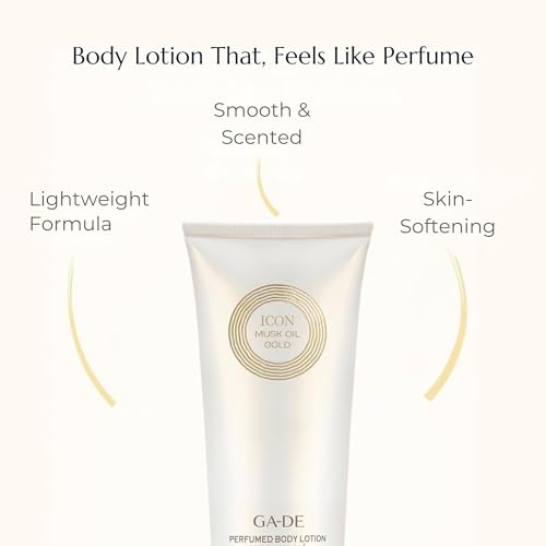 GA-DE Icon Musk Oil Gold Perfume Body Lotion - Lightweight, Quick Absorbing Lotion - Moisturizing Cream with Soothing Actives for Smooth Skin - 6.7 oz