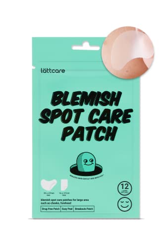 lattcare Blemish Spot Care Patches | Hydrocolloid Acne Patches | Large Spot Cover Treatment for Blemishes and Zit | Vegan, Cruelty Free Patches | Large , Long Two Sizes 39mm & 27mm (12 Count)