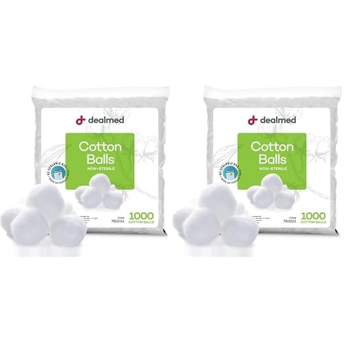 Dealmed 1000 ct. Cotton Balls for Face, Makeup, Medical Uses, & DIY Crafts | Non-Sterile Bulk Pack | Resealable Zip-Locked Bag | 100% Pure Cotton, Soft, Absorbent, Gentle (Pack of 2)