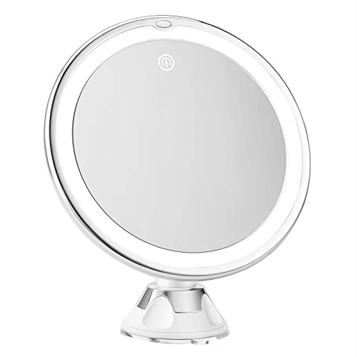 Snowflakes 10x Magnifying Lighted Makeup Mirror with Lights, Suction Cups, and 360¡Æ Swivel ? Touch Control, 3 Light Modes ? Ideal for Home, Bathroom Vanity, and Travel