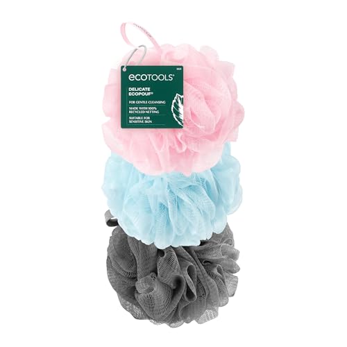EcoTools EcoPouf 3-Pack Bath Sponges | Recycled Soft Loofah Poufs