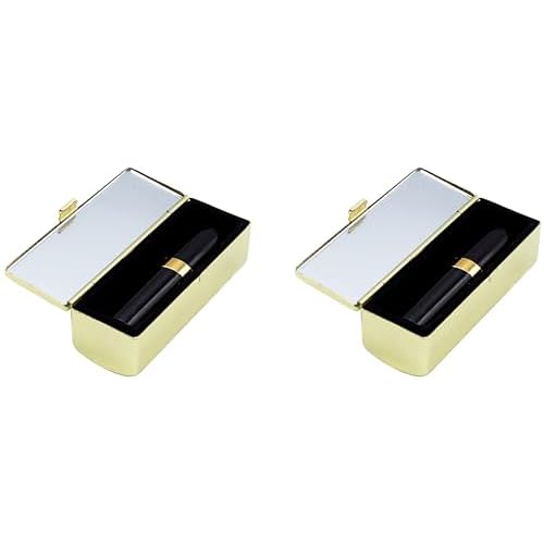 Stephanie Imports Set of 2 Rectangular Vintage Lipstick Cases With Glass Mirror (Gold Drops)