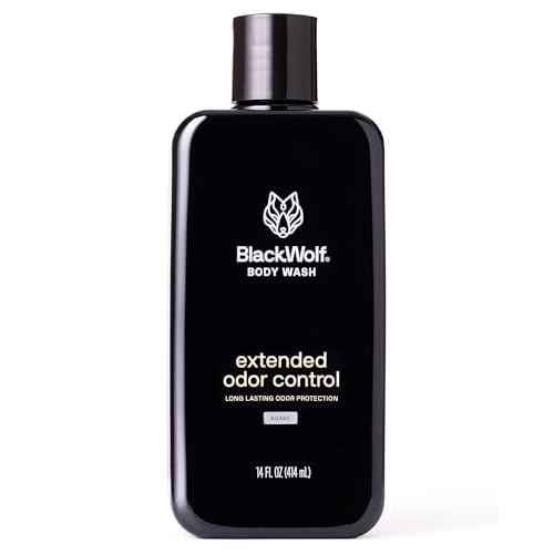 Black Wolf Deodorizing Body Wash for Men - Mens Long-Lasting Shower Gel Fights Body Odor - Hydrating & Moisturizing Body Cleanser Soap Removes Grime, Sweat & Buildup - Clean & Crisp Agave Scent
