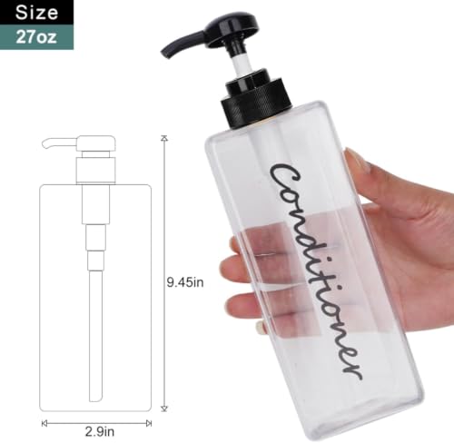 Black Refillable Shampoo & Conditioner Dispenser Set - Modern 21oz Bottles for Shower, 3 Pack