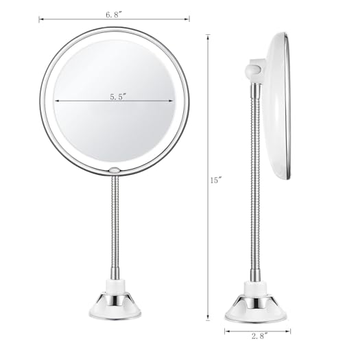 JiBen 10X Magnifying Makeup Mirror with LED Light & Gooseneck