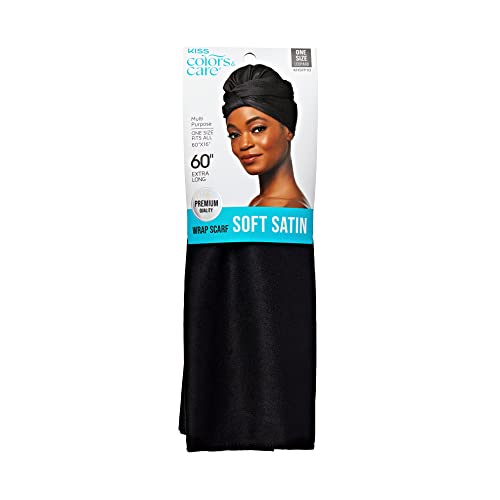 KISS Colors & Care Soft Satin Wrap Scarf - Extra Long Black Hair Protection