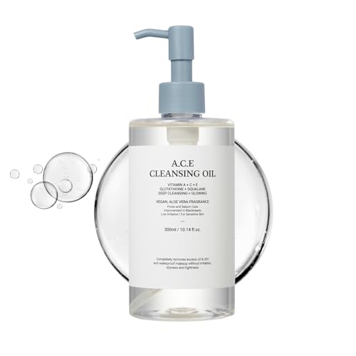 ASNO Multi Vitamin A.C.E Cleansing Oil 300ml - Vegan Makeup Cleanser, Blackhead Whitehead Sebum Remover, Pore Control & Aromatherapy, Glutathione + Aloe vera + Squalane, Korean Skin Care