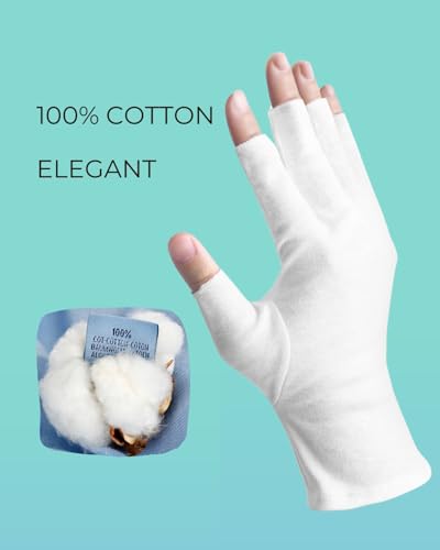 ANSMIO 2 Pairs White Cotton Fingerless Moisturizing Gloves with Open Tips for Dry Hands & Sleep