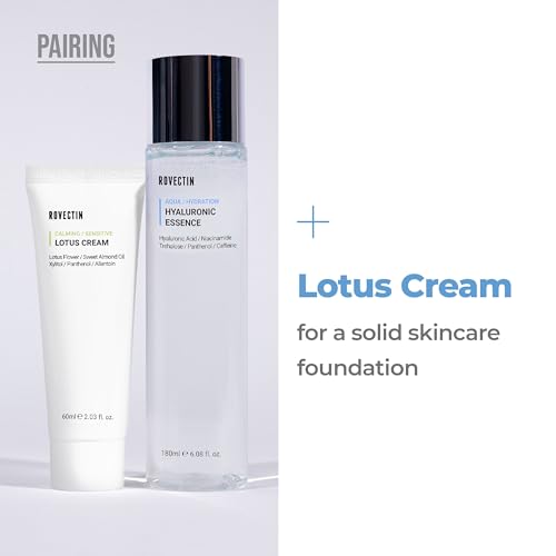 ROVECTIN 2-Step Hydrating & Calming Set ? Aqua Hyaluronic Essence & Calming Lotus Cream with Niacinamide, Deep Moisturizing, Plumping, and Soothing Daily Routine, Vegan Korean Skincare Set