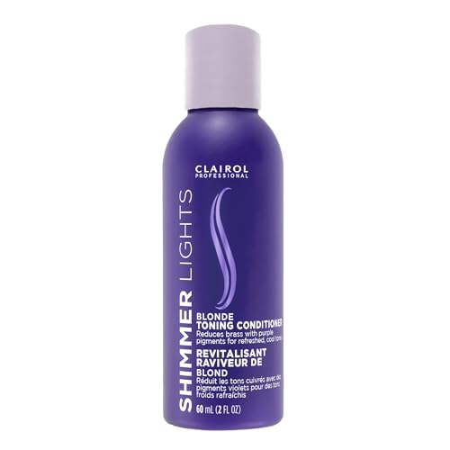 Clairol Professional Shimmer Lights Purple Conditioner, 2 fl. Oz *Travel Size Neutralizes Brass & Yellow Tones For Blonde, Silver, Gray & Highlighted Hair **Packaging May Vary