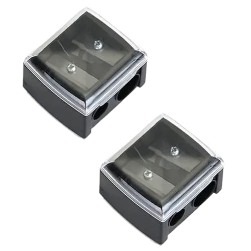 Dual Hole Makeup Pencil Sharpener with Cover - 2 Pack Black Cosmetic Sharpeners