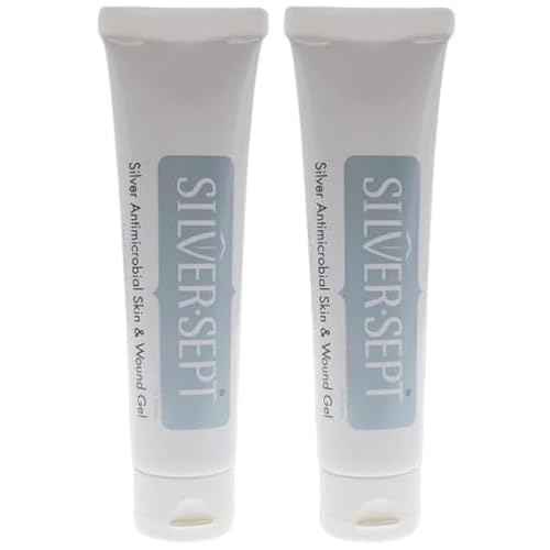 Silver-Sept 3 oz (Pack of 2) Silver Skin and Wound Gel | Silversept Tube for Foot and Leg Treatment, Silver Cream for Scar Care and GeoMetal¢â Gauze Pad