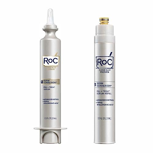 RoC Derm Correxion Fill + Treat BUNDLE with Advanced Retinol Serum, Wrinkle Filler Treatment with Hyaluronic Acid for Wrinkles, Crow's Feet, and Laugh Lines, 15ml + REFILL CARTRIDGE