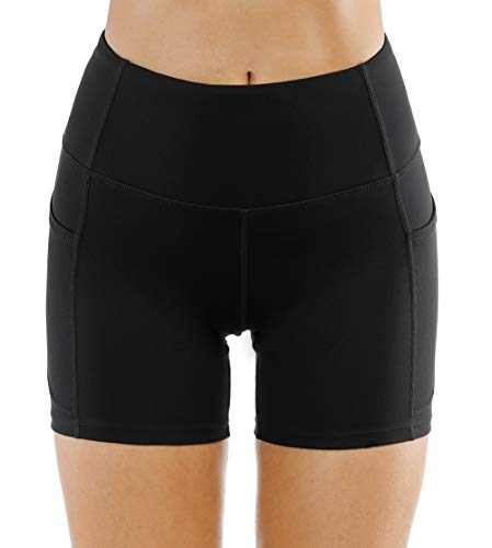 THE GYM PEOPLE High Waist Yoga Shorts for Women Tummy Control Fitness Athletic Workout Running Shorts with Deep Pockets (Small, Marble White)