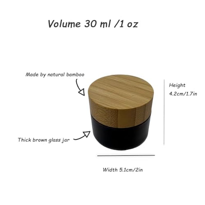 30ml Frosted Glass Cosmetic Jar 4-Pack with Bamboo Lids
