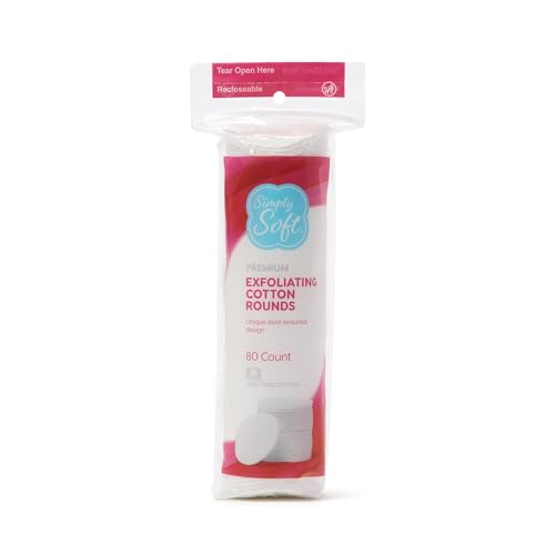 Simply Soft Hypoallergenic Exfoliating Dual Textured Cotton Rounds Pads, 80 Count (Pack of 6)