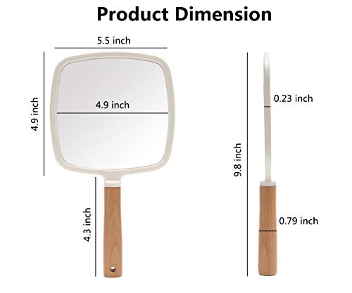 YEAKE Wood Handle Hand Mirror for Makeup - Portable Travel