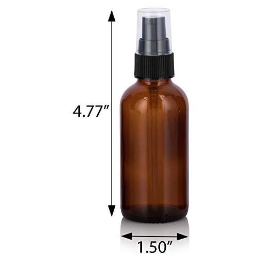 JUVITUS 2 oz Amber Glass Boston Round Black Treatment Pump Bottle (6 pack) + Funnel Refillable Empty Storage Containers