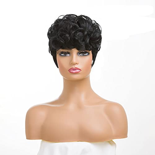 MOONSHOW Short Pixie Wig for Black Women - Curly Synthetic Hair